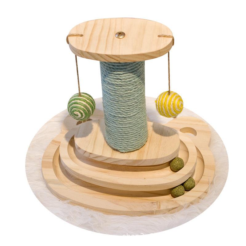 Interactive Wooden Cat Scratcher Maze Ball Toy