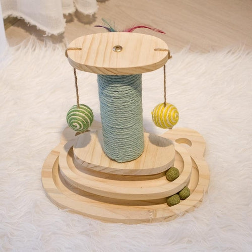 Interactive Wooden Cat Scratcher Maze Ball Toy