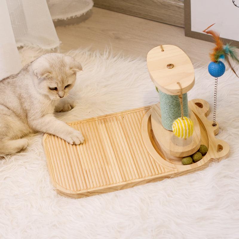 Interactive Wooden Cat Scratcher Maze Ball Toy