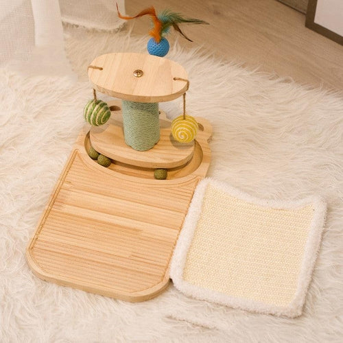 Interactive Wooden Cat Scratcher Maze Ball Toy